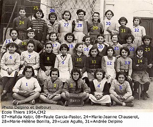 SIDI BEL ABBES ECOLE THIERS FILLES 1954 CM2